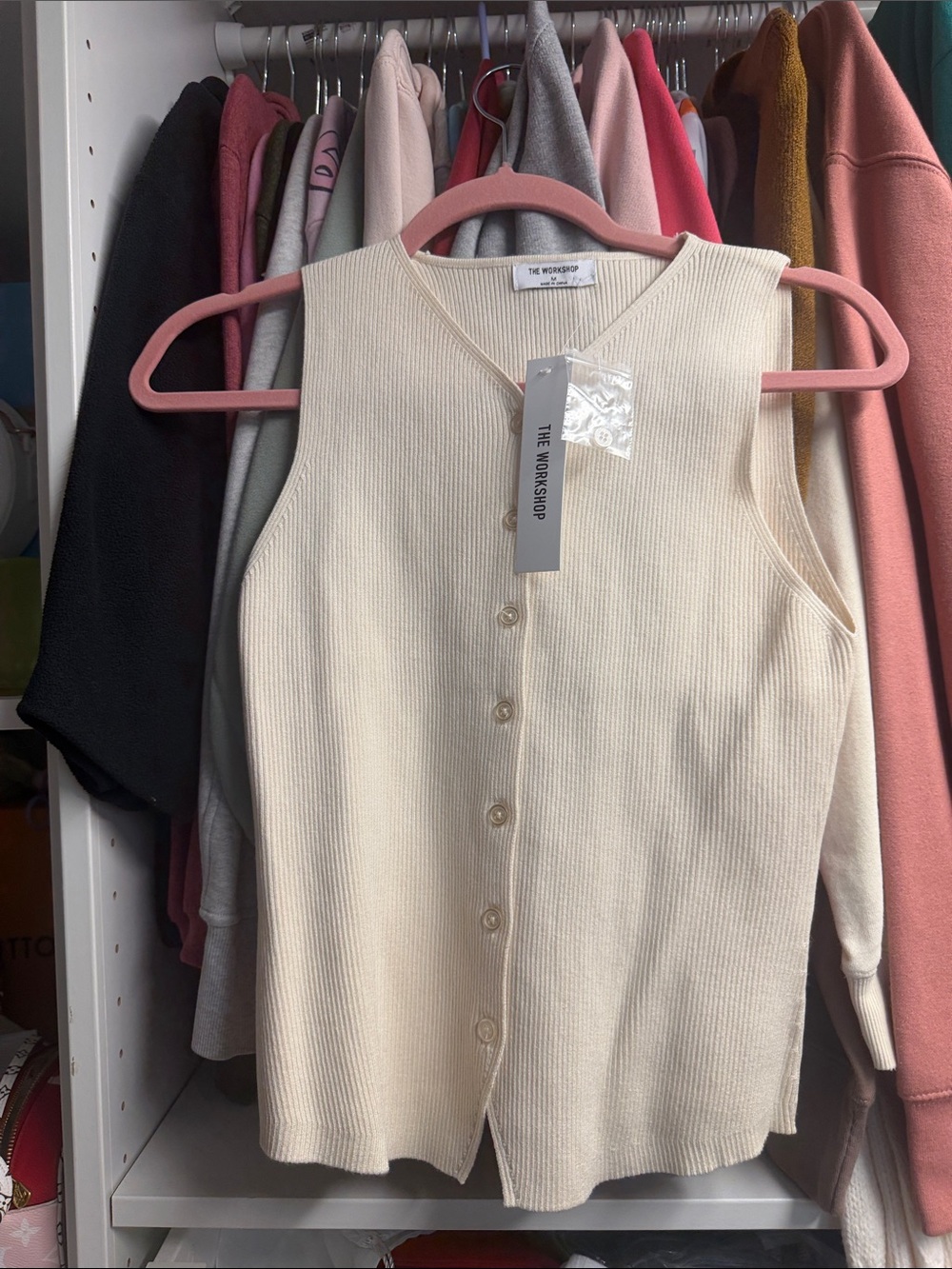 The Workshop Cream Ribbed Button-Front Tank Top